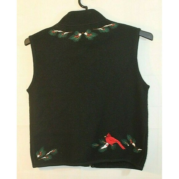 Timberlea 100% Wool Vest Vtg Black Christmas Holiday Full Zip Womens Size M - Picture 5 of 6